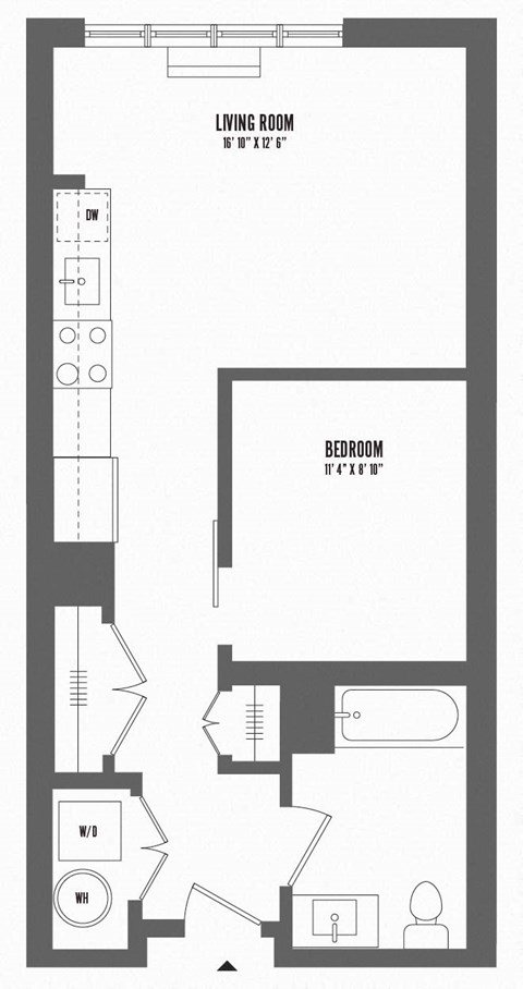 Floor plan for studio, 1 bath, 590 sqft